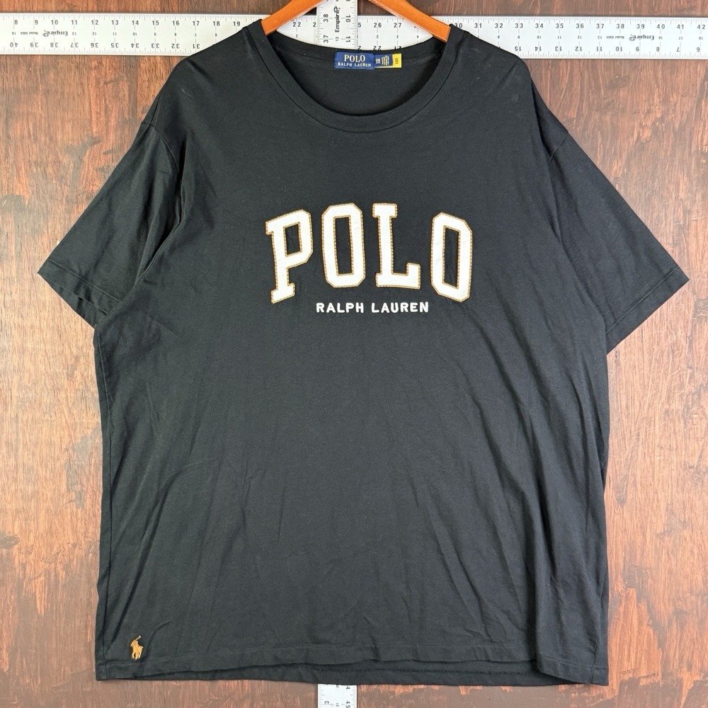 Polo Ralph Lauren Spell Out Vintage Logo Shirt Cotton Top Black Orange Mens 2XB